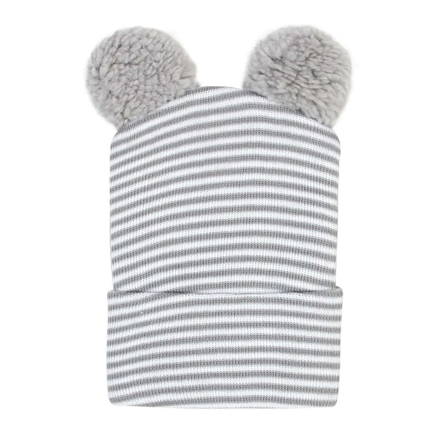 Ddmyshoesvip Newborn Cotton Striped Hat New Born Hospital Turban Beanie Baby Girls Cartoon Bear Toddler Soft Bonnet Bebes Warm Headwrap M
