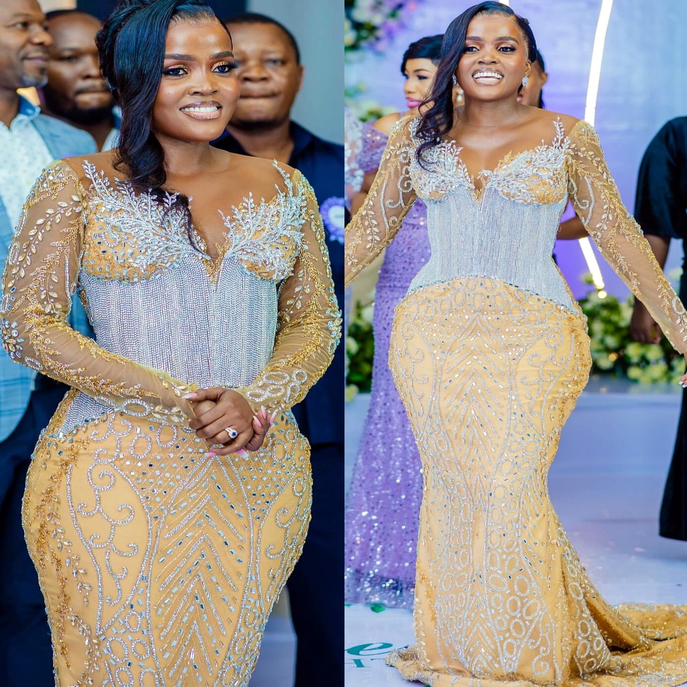 Champagne Mermaid Prom Dresses 2025 Illusion Beaded Crystals Evening Formal Party Second Birthday Engagement Gowns Plus Size Dress For Special Occasio