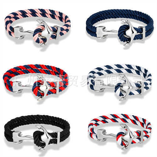 Charm Bracelets Classic navy style stainless steel anchor bracelet for mens casual double stranded multi-color sailing surfing bracelet H25220