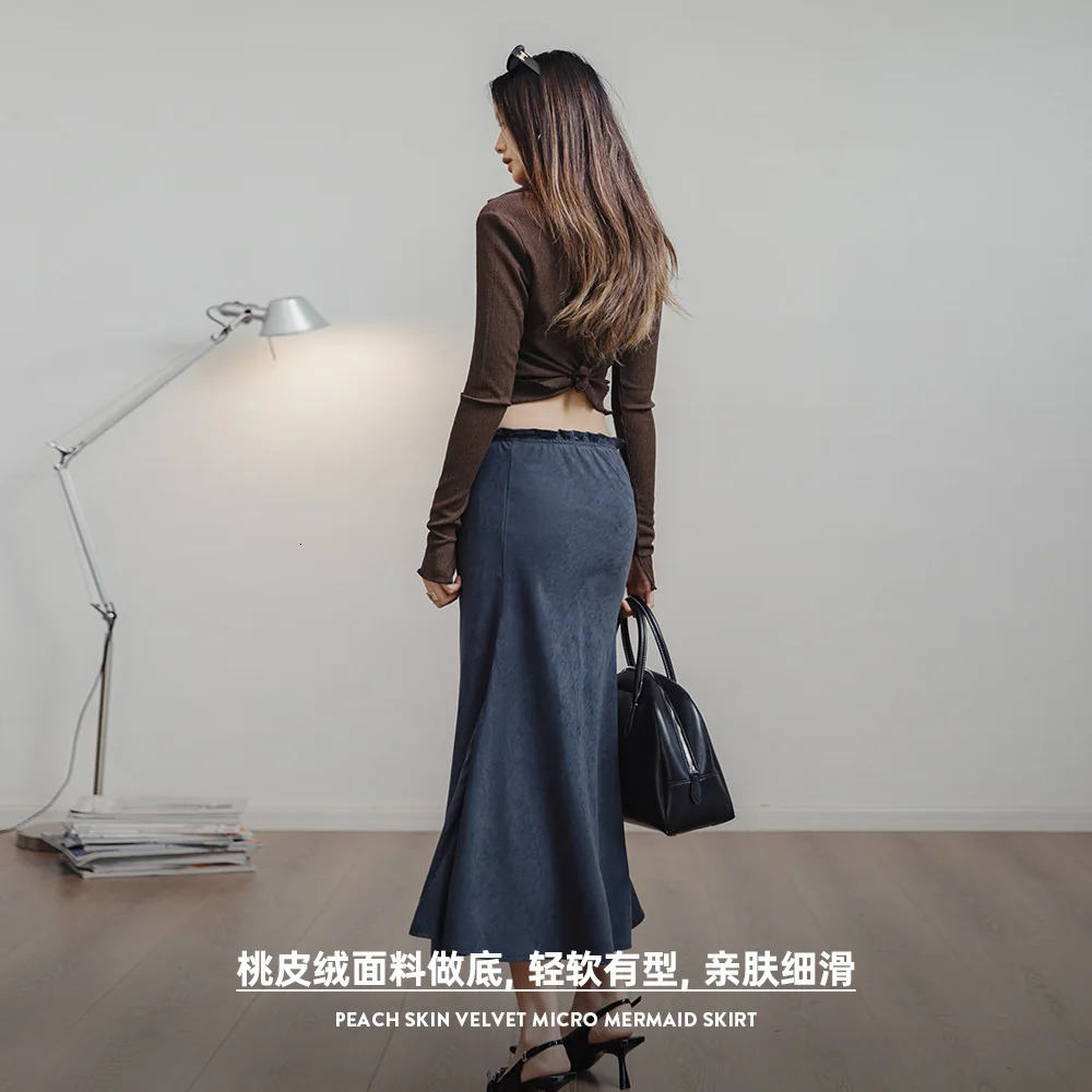 Made Velvet Fishtail Skirt Women Bustier Dress Retro Aline Versatile Long Dresses Summer Comfortable Breathable 250220