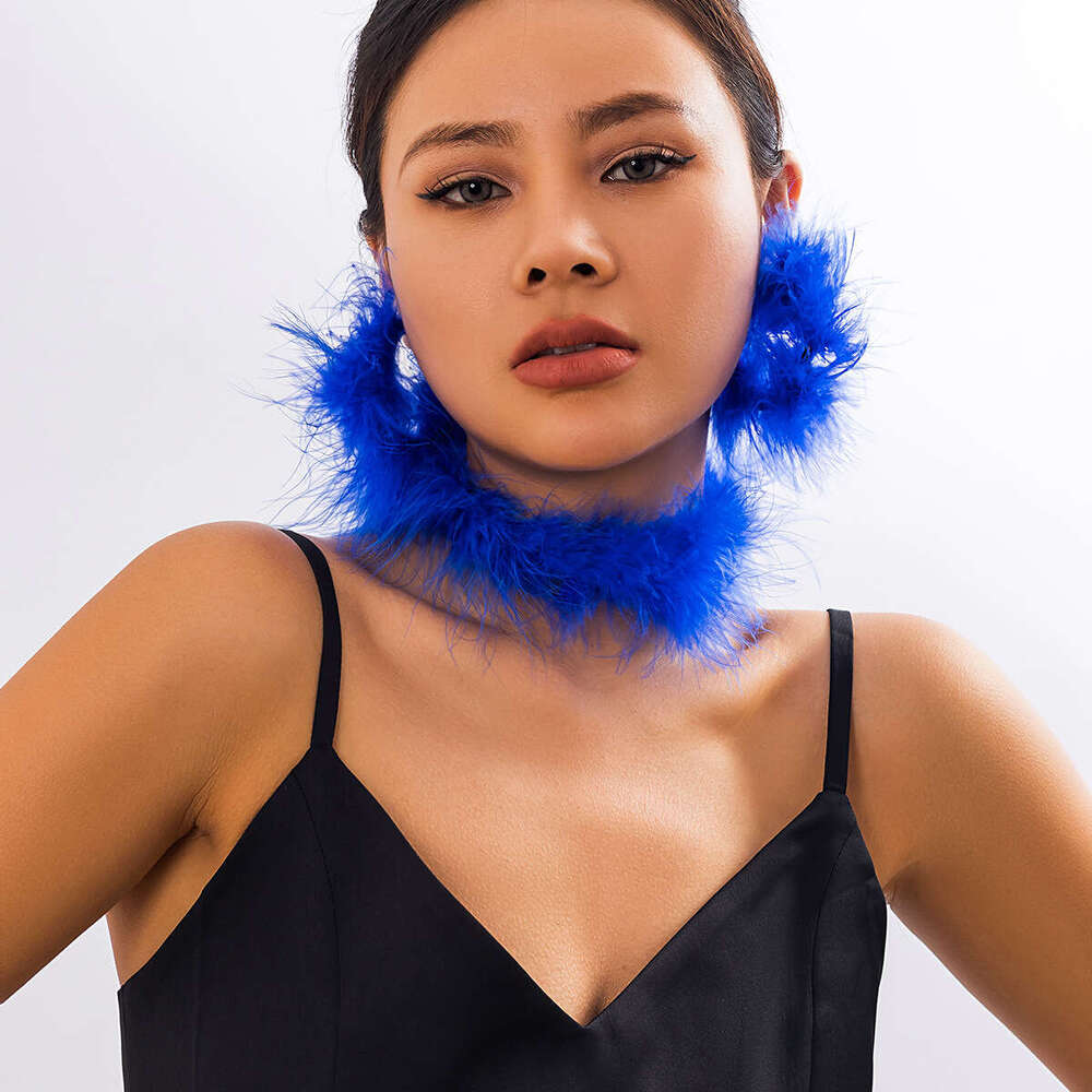 Exaggerated Party Short Style chcker Sweet Cool Feather with Ribbon and Plush, Small Female Necklace