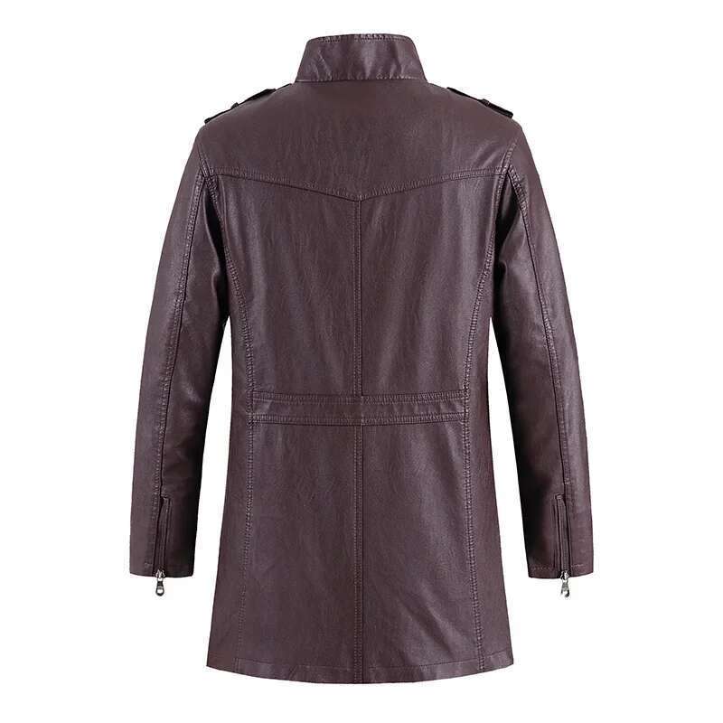 Men's thin leather biker jacket, long coat, warm outdoor clothing, casual fashion, vintage clothing, new, optics, smile, winter
