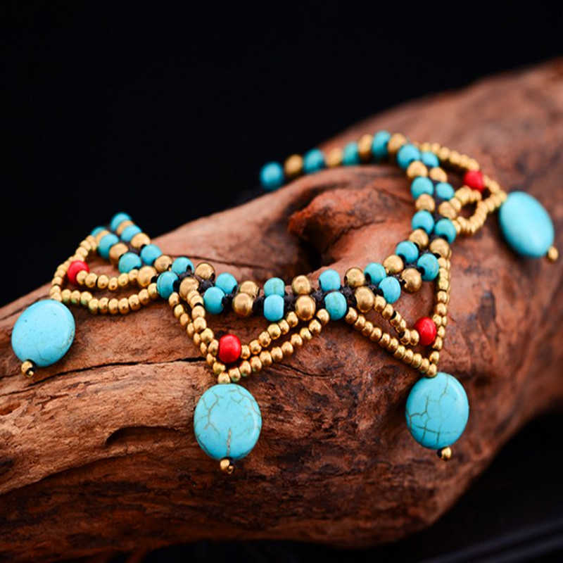 Pendant Necklaces Tibetan woven ethnic style multi-layered tassel ankle chains exotic palace style foot accessories womens antique style accessories H