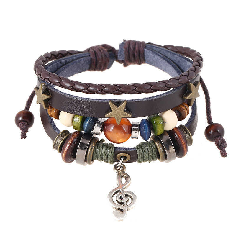 Charm Bracelets New accessories Simple multi-layer beaded leather bracelet personalized note pendant bracelet music festival accessories H25220