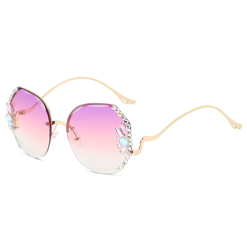 2025 New Sunglasses Cross-border Fashion Sunglasses Rimless Cut Edge Ins Wind Thin Net Red Diamond-plated Glasses