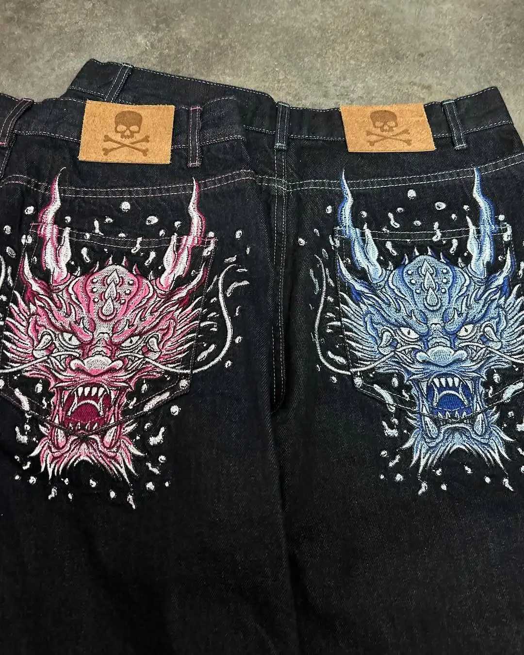 Mens Jeans Graphic Baggy Black Y2k Cargo Pants Cargo Denim Wide Leg High Quality Embroidery Hip Hop Striped Camouflage Casual X250220