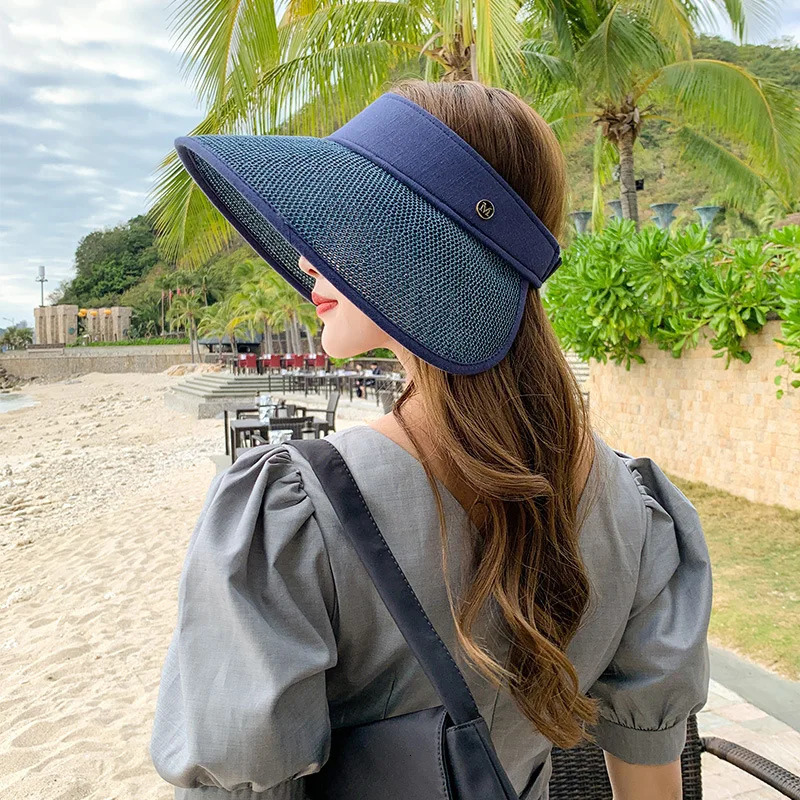 USPOP Women Summer Straw Sun Hat Without Crown Letter Wide Brim Beach Hat Anti-UV Sunshade 250219