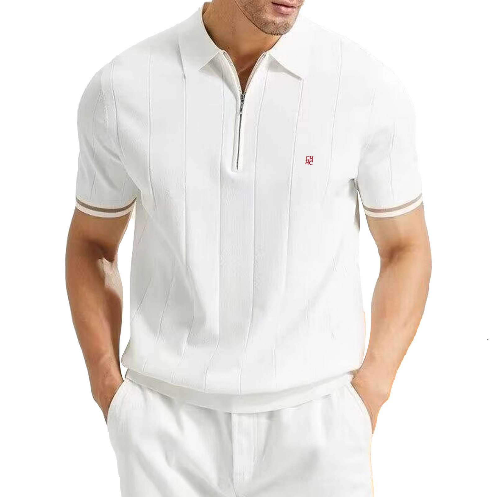 CHCH Summer Ribbed Knit Polo Shirt for Men Breathable and Cool Quality Mens Textured Polo Shirts 250218
