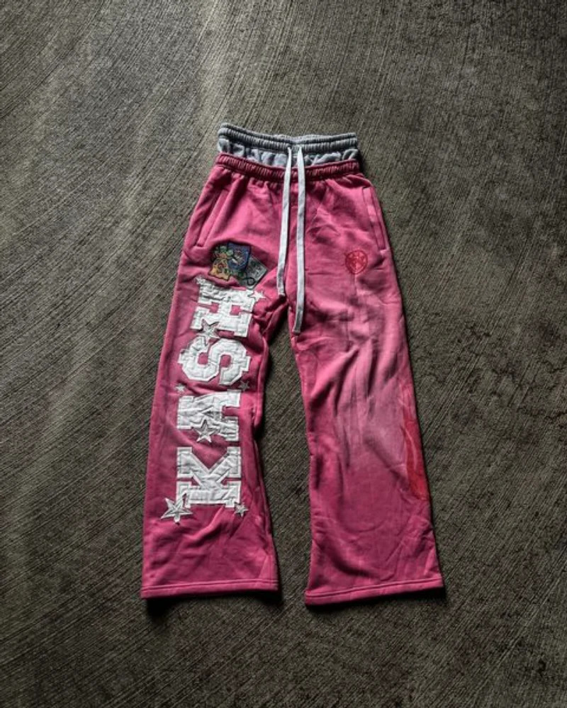 Cargo Pants Men Double Elastic Waist Patchwork Letter Pattern Y2k Joggers Men Baggy Pants Vintage Casual Sweatpants Streetwear 250218
