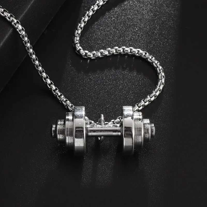 Stainl Steel Weightlifting Dumbbell Pendant Muscle Man Fitn Bobuilding Baell Necklace Women Gym Sports JewelryXJ250219