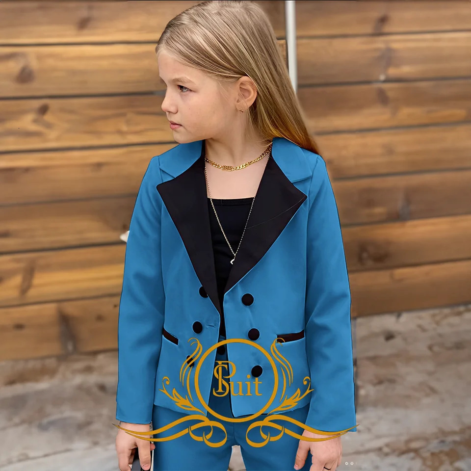 Girls Blazer Double Breasted Lapel Suits Fashion Kids JacketsPants Set Loose Formal Teenage Casual Outfit 250219
