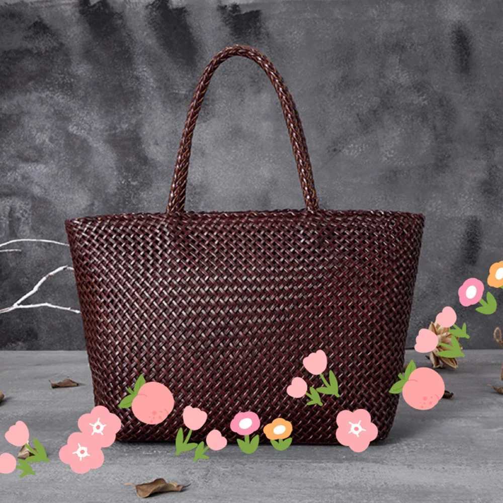 Women Leather Handbag Romantic Big Handmade Woven Totes Female Cowhide Big Holiday Bucket Bag Causal Beach Shoulder Handbags Z250219