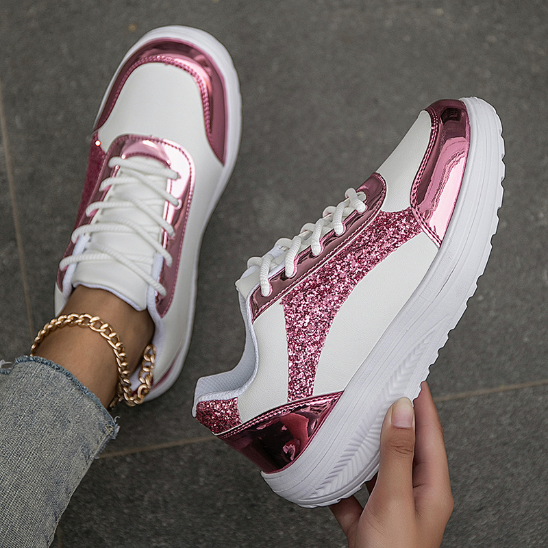 New Plus Size Fashion Style Designer Shoes White Autumn Color Blocked Sequins Personalized Student Flat Bottom Casual Sports Shoes White Shoes