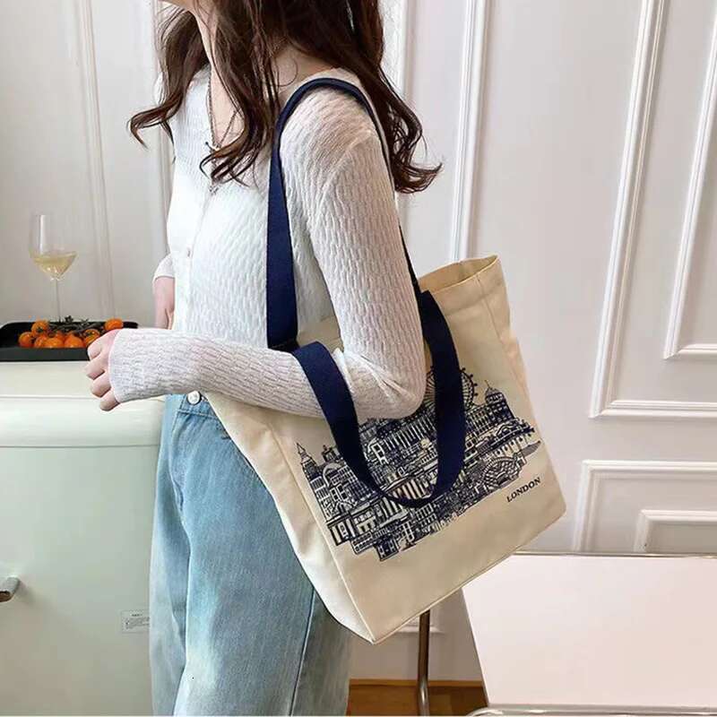 Women Canvas Shoulder London Books Print Ladies Casual Handbag Tote Reusable Large Capacity Cotton Shopping Beach Bag swissmilitary