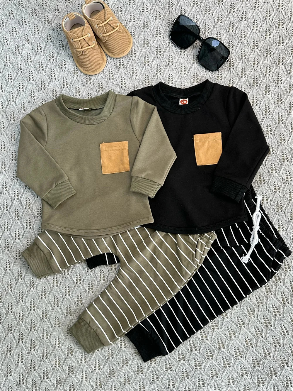0-3Yrs Baby Boys Striped Clothes Outfits Cotton Long Sleeve Sweatshirts Tops Pants 2Pcs Spring Autumn Infant Boys Clothing Suits 250219
