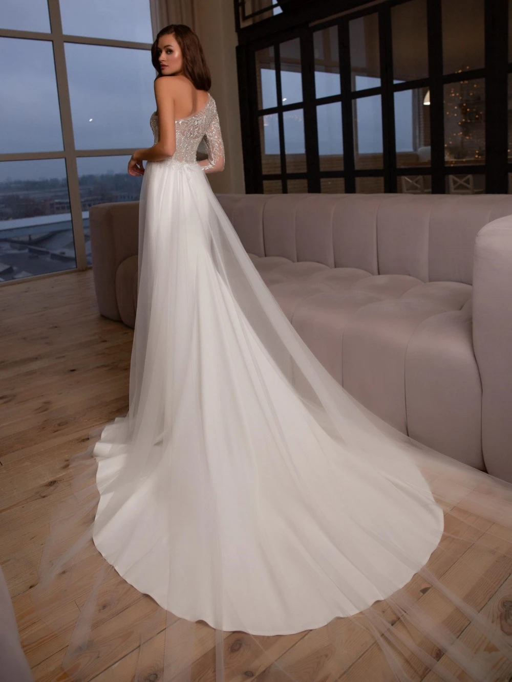 Classic Mermaid Wedding Dress One Shoulder Long Sleeves Bridal Gowns Appliques Sequins Sweep Train Dresses Custom Made vestidos de novia