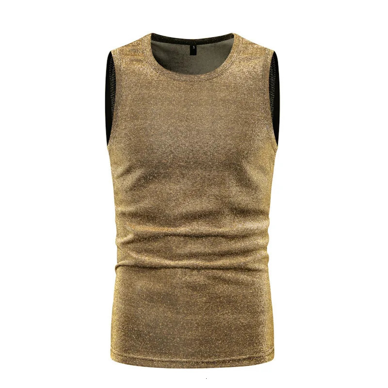 Wxw4124 summer sleeveless shiny Sihny vest mens gold silver purple street clothing hip-hop vest mens round neck T-shirt mens 250219