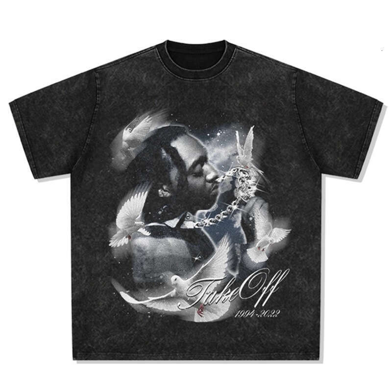 Rap print American hip-hop bf street short sleeved washed distressed T-shirt