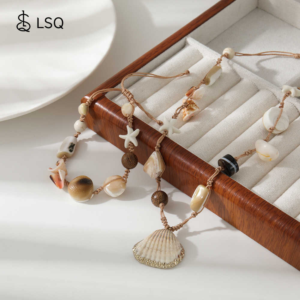 Charm Bracelets Seaside vacation collarbone chain Bohemian style handmade pendant woven rope exotic style natural shell necklace accessories H25220 1 