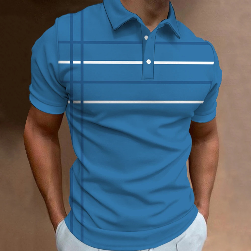 Fashionable business striped printed polo shirt summer short sleeved Tshirt top of the line pattern casual mens plus size clothing 250213