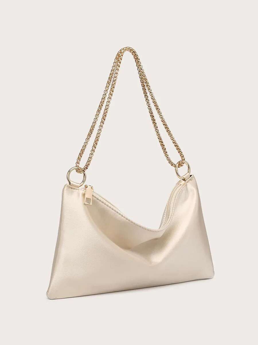 Elegant Solid Metal Chain Underarm Woman Evening Bags For Wedding And Night