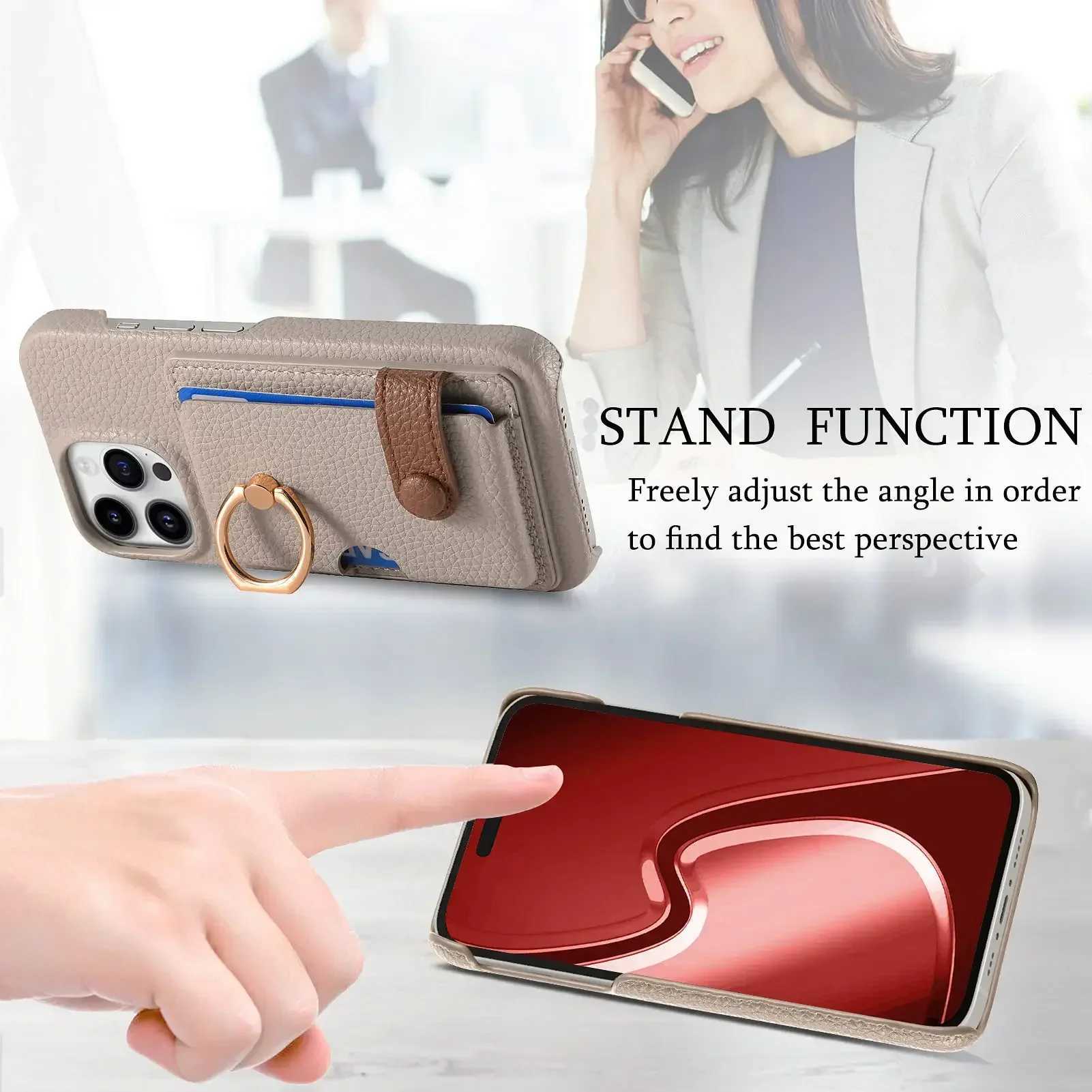 Leather Ring Support Phone Case for IPhone 13 12 Mini 16 15 14 11 Pro Max X XR 7 8 Plus Wallet with Card Holder Shockproof Cover Z250220