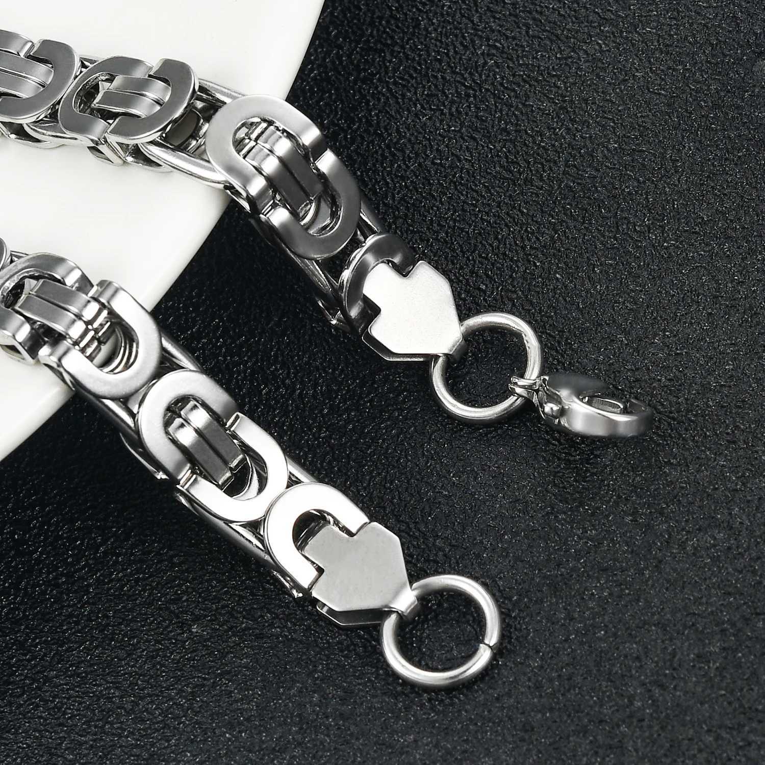 Mens Stainl Steel Geometric Flat Byzantine Hip Hop Chain Bracelet Fashion Jewelry Width 8.5mm Length 23cmXJ250219