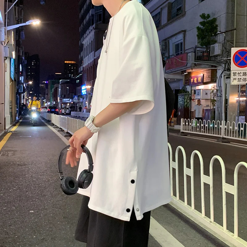 Plus Size 5XLM Mens Side Slit Tshirt Solid Color t shirt Men Women Causal Oneck Basic Male Oversized Tops 4 Colors 250213