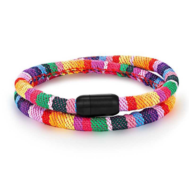 Charm Bracelets Nepalese ethnic wind cotton and linen woven fabric hand rope stainless steel magnet buckle surfer bracelet H25220