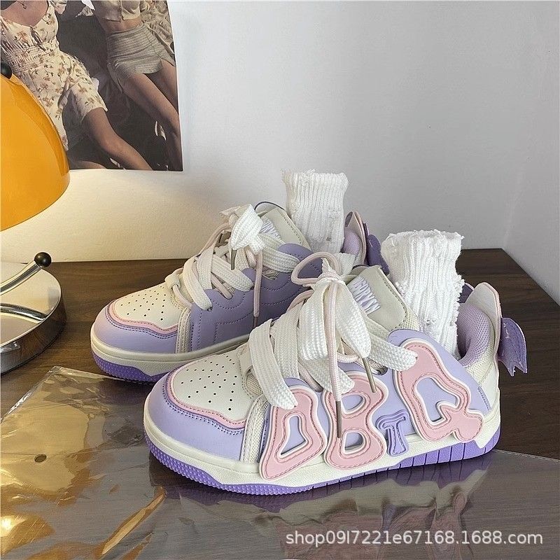 Chinese Bread Sports Women's Shoes Personalized Design Letter Student Women's Board Shoes Outdoor Fashion Leisure Sports Shoes Breathable Wh