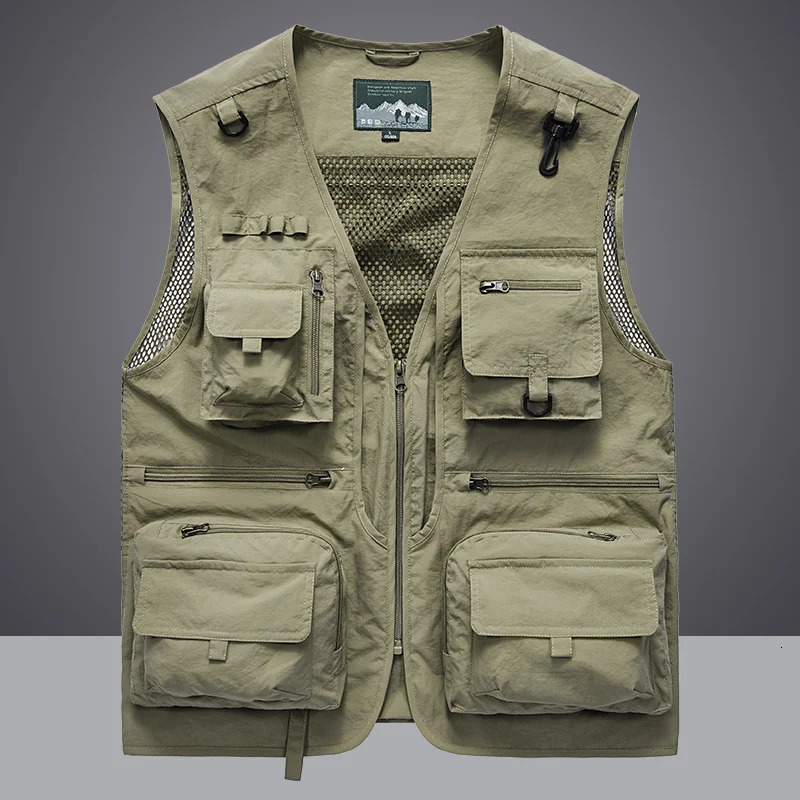 14 Pockets Summer Men US Tactical Hiking Fishing Vest Mens Pographer Waistcoat Mesh Cargo Sleeveless Jacket Tool Vest 7XL 250219