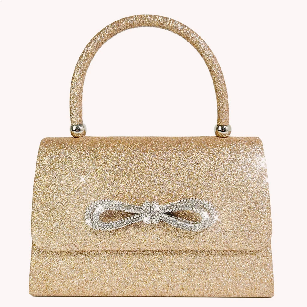 Bow Handbag Glitter Rhinestone Top Handle Bag Women Evening Sparkly Mini Square Wedding Party Prom Purse 250218