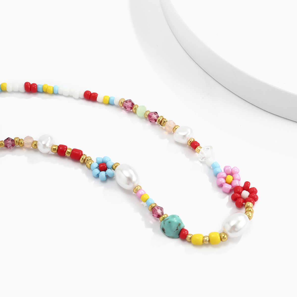 Pendant Necklaces Bohemian holiday style Daisy Flower Necklace simple color rice BEADS BEADED NECKLACE female H25219