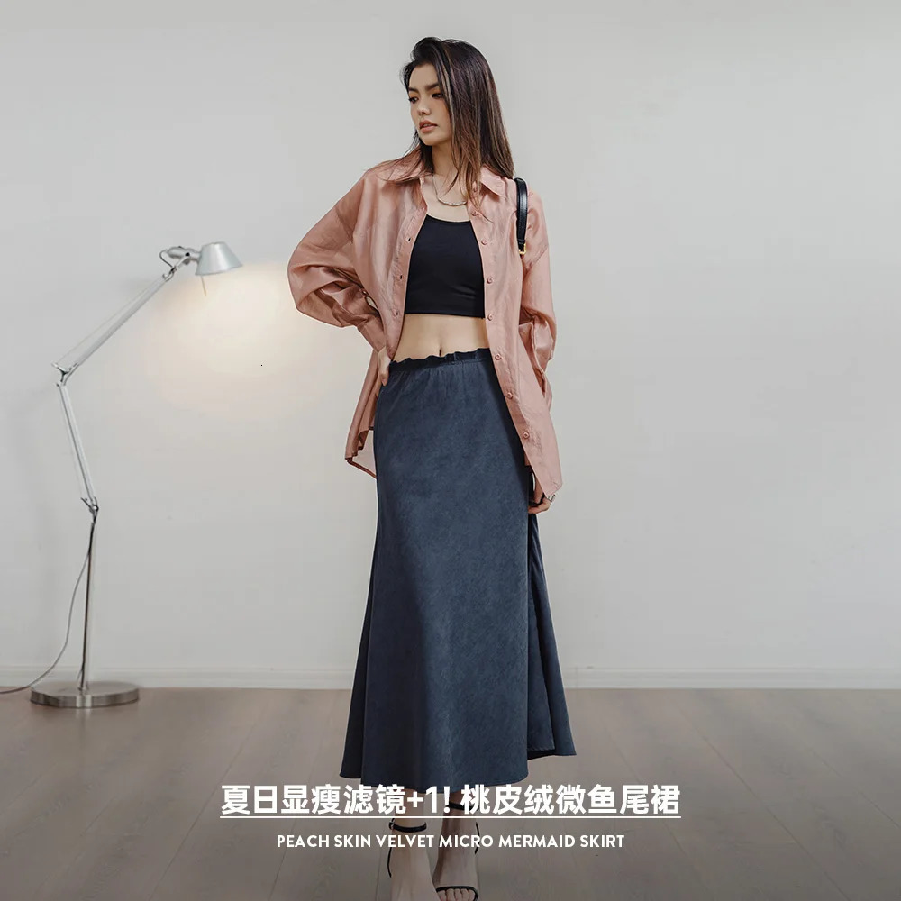 Made Velvet Fishtail Skirt Women Bustier Dress Retro Aline Versatile Long Dresses Summer Comfortable Breathable 250220