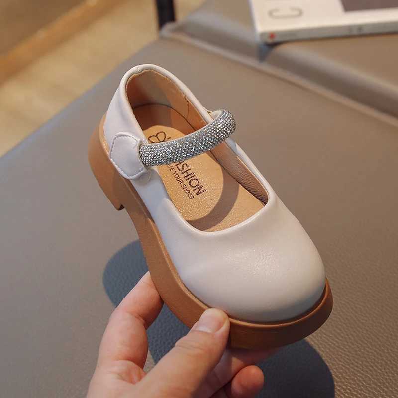 Luxury Girls Mary Janes Crystal Glitter Black Beige Fashion Children Leather Shoes Chunky Round Toe 26-37 School Kids Shoes X250220