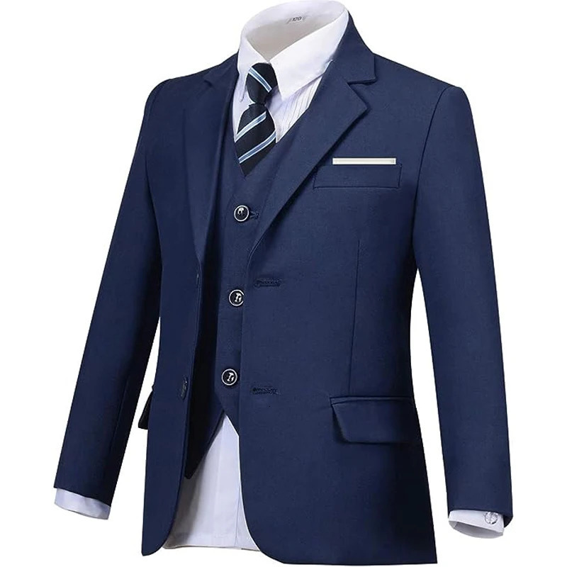 Boys Black Navy Suits Slim Fit Dress Clothes Ring Bearer Outfit Children Wedding Party Performance Costume Kids Blazer Pants 250219