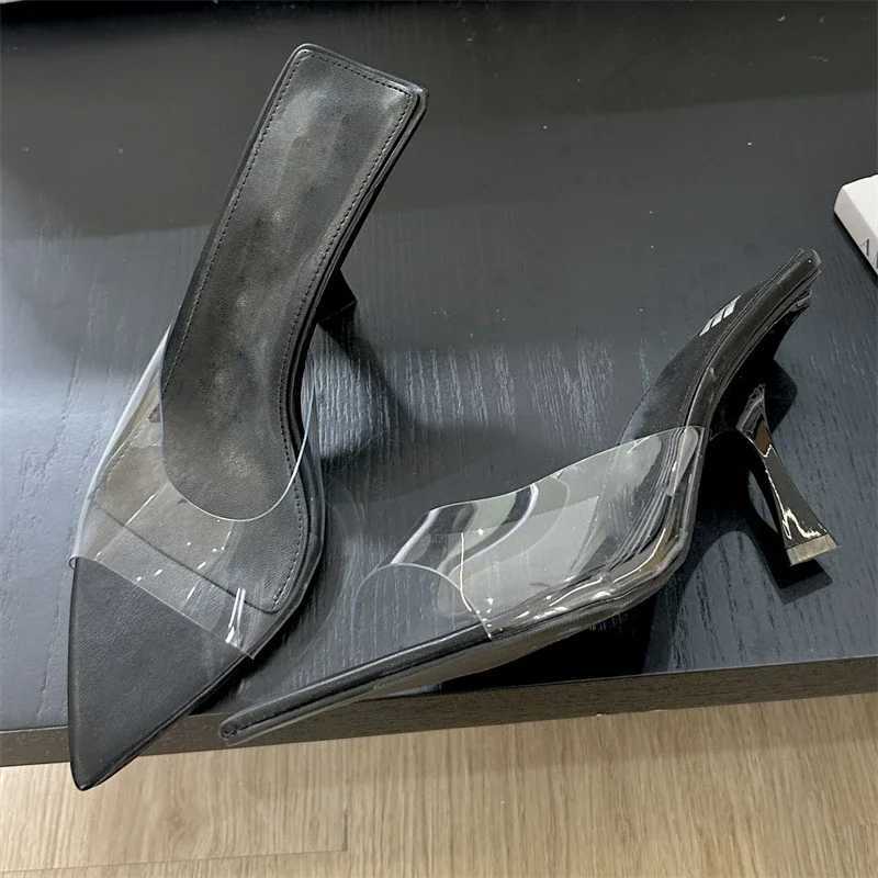 Summer Wen Slippers Street Style PVC Transparent High H Party Sandals And Pointed Toe Shoes Y250215