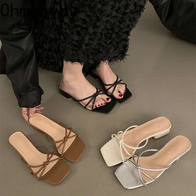 Open Toe Women Slippers Fashion Narrow Band Slides Ladies Outdoor Low Heel Sandal Summer Women's Shoes ddmykukumalu