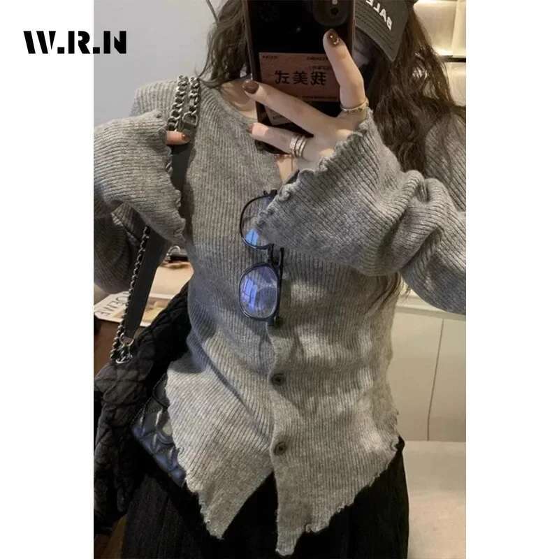 2025 Spring Hotsweet Long Sleeve Single Breasted Ladies Cardigans Women Gyaru Solid Color Knitting Casual O-Neck Sexy Sweater