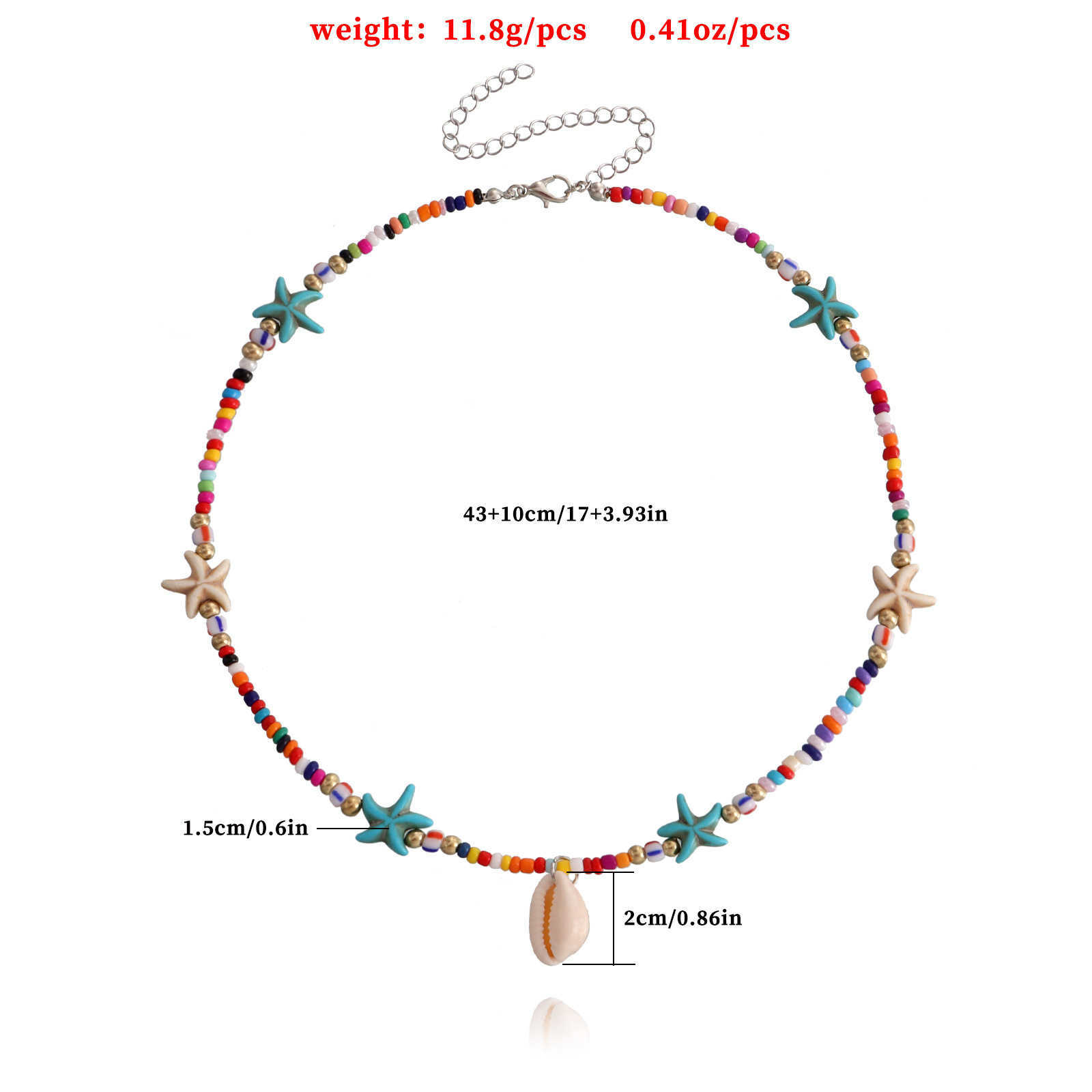 Pendant Necklaces Accessories Bohemian color rice beads starfish Shell Pendant Necklace womens ocean style womens Necklace H25219