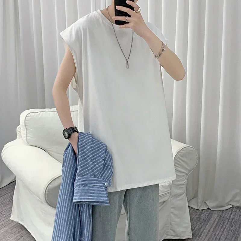 Mens cotton vest casual wear summer mens sleeveless T-shirt oversized white mens clothing 5XL large sports vest 250219