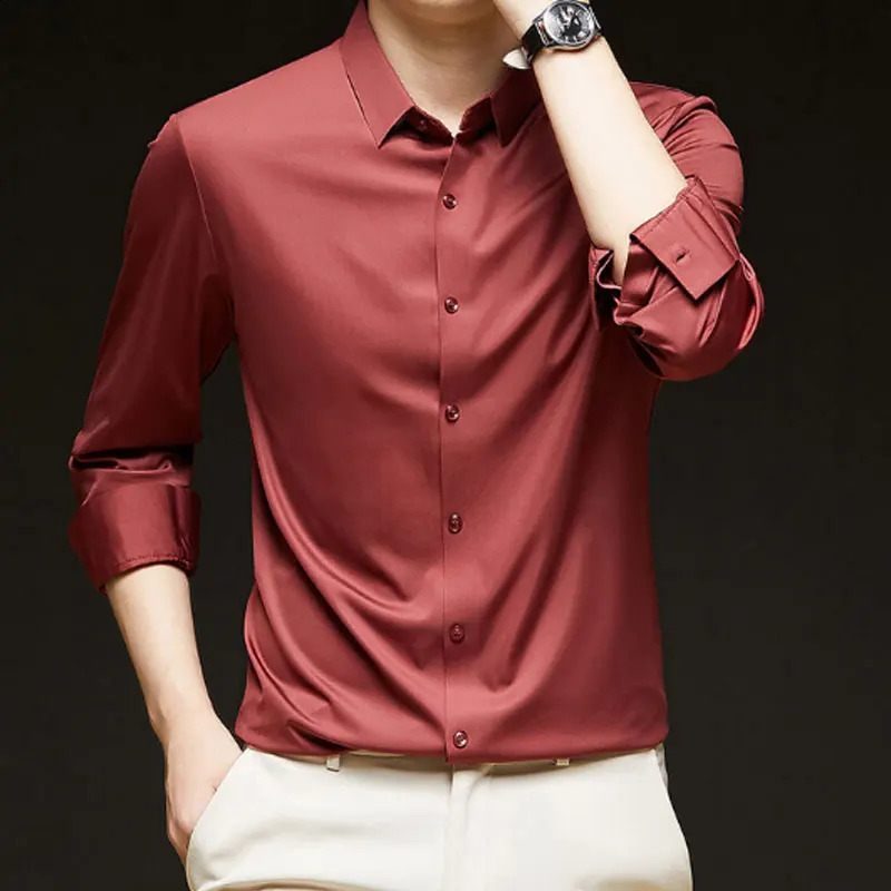 S6XL mens shirt long sleeve dress silky business casual high quality free wear breathable fashion large size slim style 250220