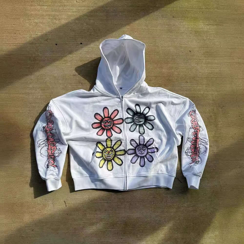 Dark and loose antique style personalized American print hooded long sleeved pullover pocket hoodie