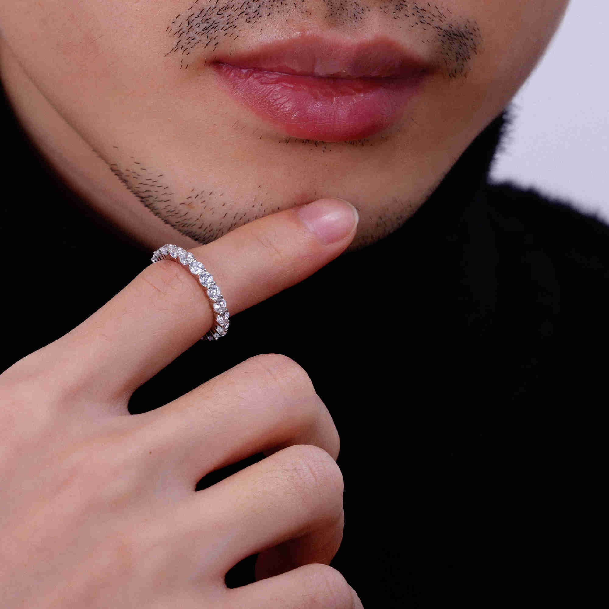 Luster New Jewelry 925 Sterling Silver GRA White 3mm Round Eternity Moissanite Band Ring for Engagement