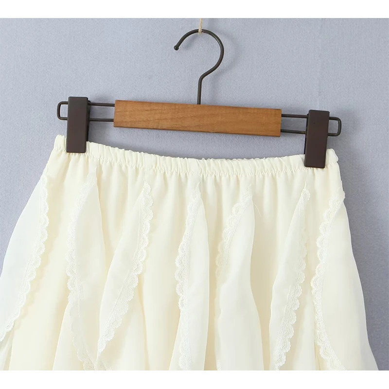 2025 Women Lace Trim Layered Fairy Aline Skirt For Beach Party Club Streetwear Elastic High Waist Summer Skirts 250220