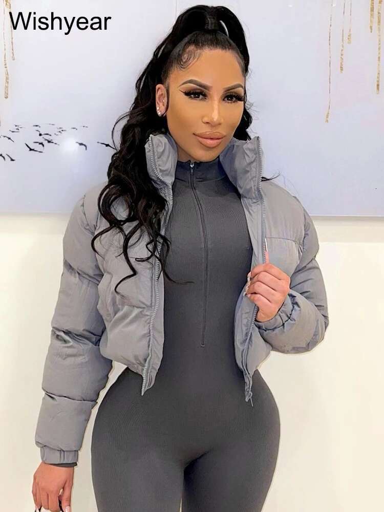 Winter Thick Warm Cotton Down Jacket Women Clothing Gray Zipper Short Puffer Parkas Coats Outwear Female Crop Tops Streetwear
