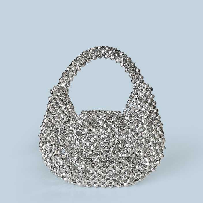 Autumn Winter Light Luxury Premium Texture Handmade Beaded Mini Bead Bag Sparkling Handheld Banquet Bag 250215