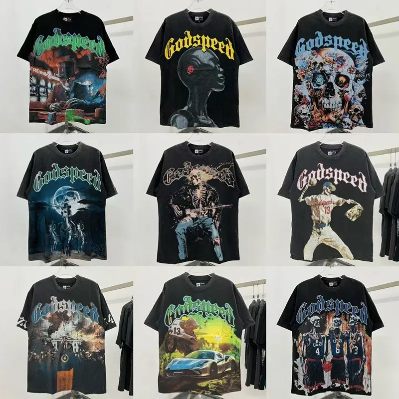 Godspeed shirt designer t shirt mens t shirt summer beach hipster fashion streetwear graphic tee vintage washed black tee US S-XL