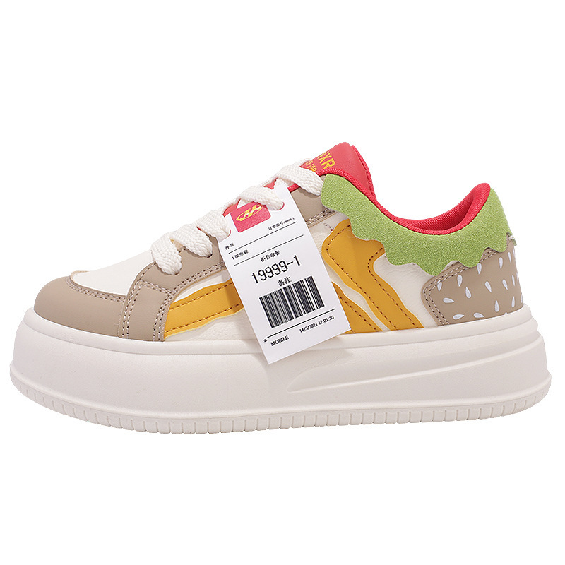 Autumn Women's Personalized Design Burger Niche Sports Shoes 2025 New White Shoes Multifunctional Breathable Fashionable Board Shoes