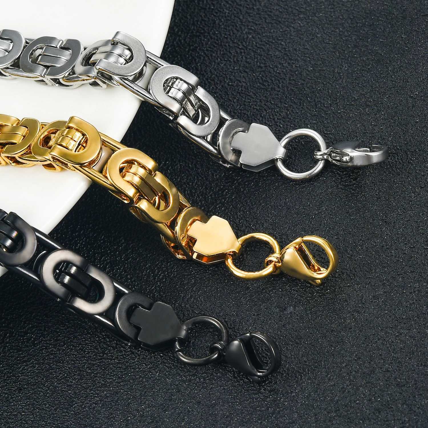 Mens Stainl Steel Geometric Flat Byzantine Hip Hop Chain Bracelet Fashion Jewelry Width 8.5mm Length 23cmXJ250219